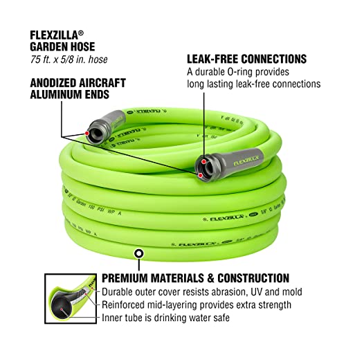 Flexzilla Garden Hose 5/8 in. x 50 ft, Heavy Duty, Lightweight, Drinking Water Safe, ZillaGreen - HFZG550YW-E