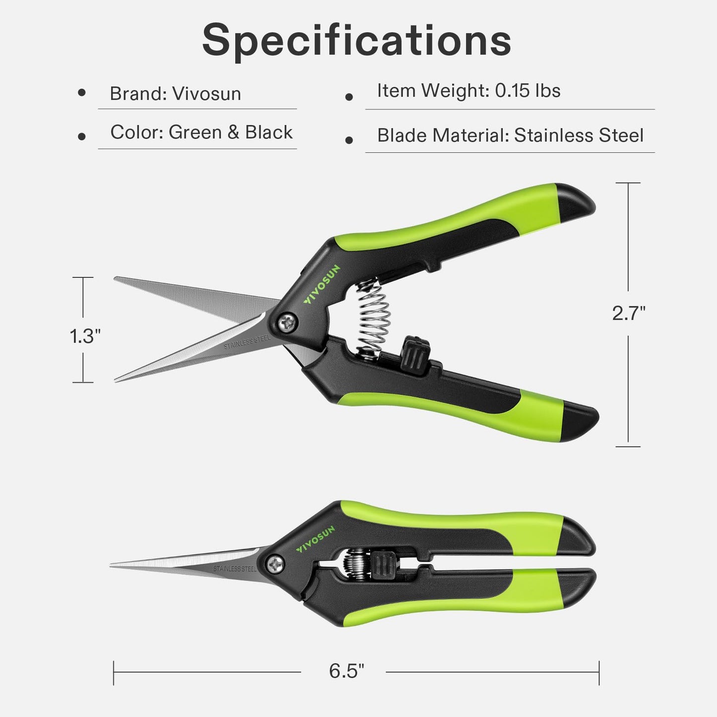 VIVOSUN 6.5 Inch Gardening Scissors Hand Pruner Pruning Shear with Straight Stainless Steel Blades Orange 1-Pack