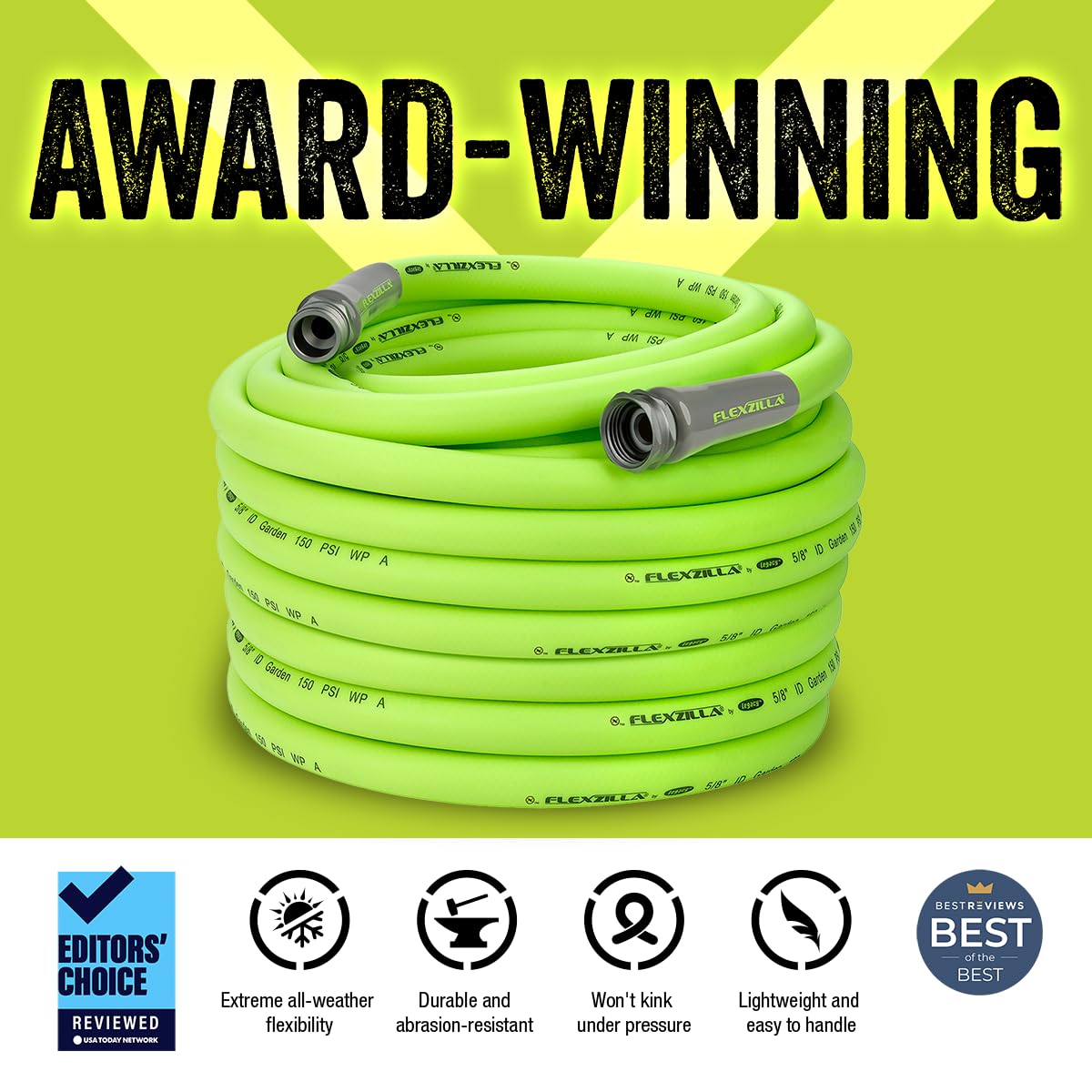 Flexzilla Garden Hose 5/8 in. x 50 ft, Heavy Duty, Lightweight, Drinking Water Safe, ZillaGreen - HFZG550YW-E