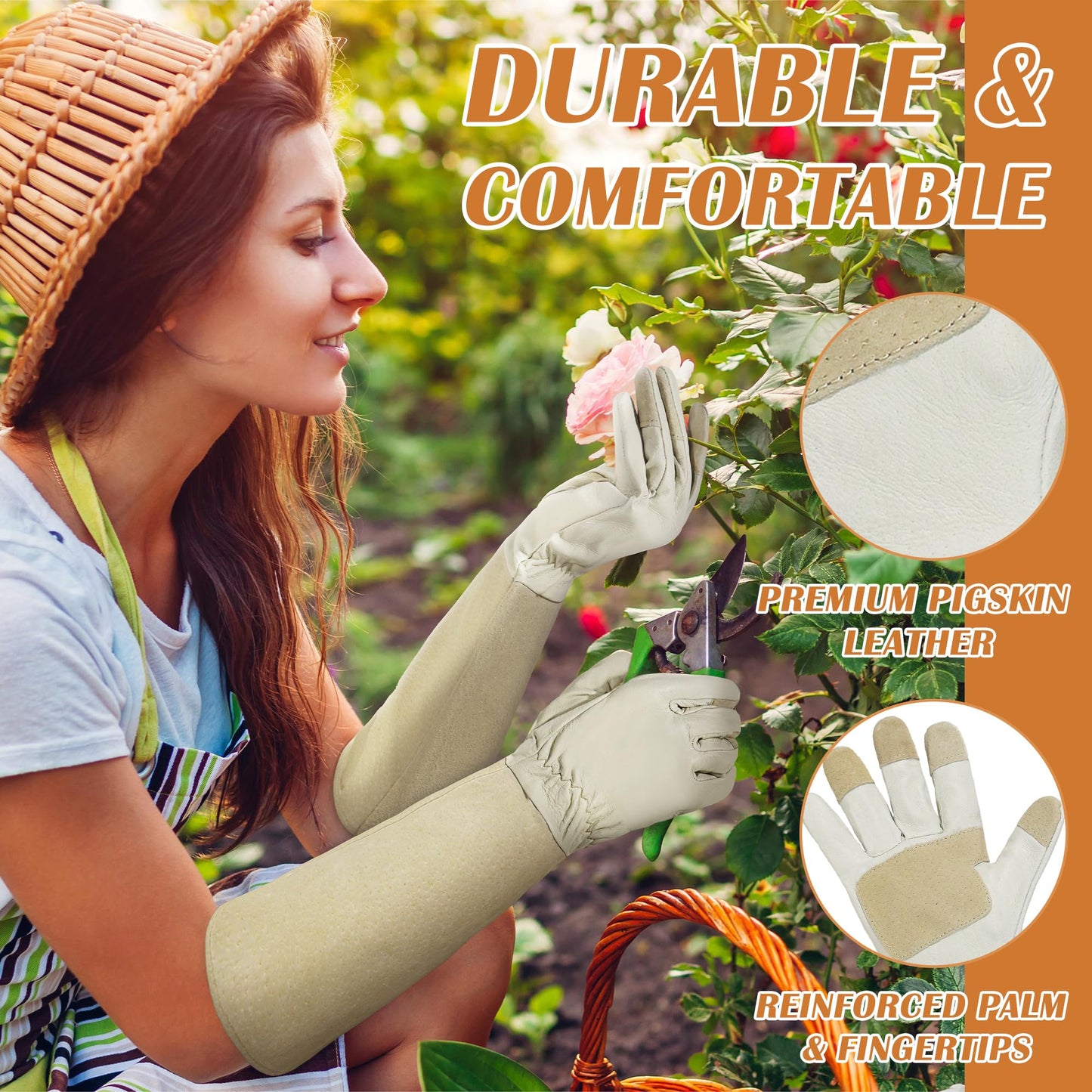 HANDLANDY Rose Pruning Gloves for Men & Women, Long Thorn Proof Gardening Gloves, Breathable Pigskin Leather Gauntlet, Best Garden Gifts & Tools for Gardener