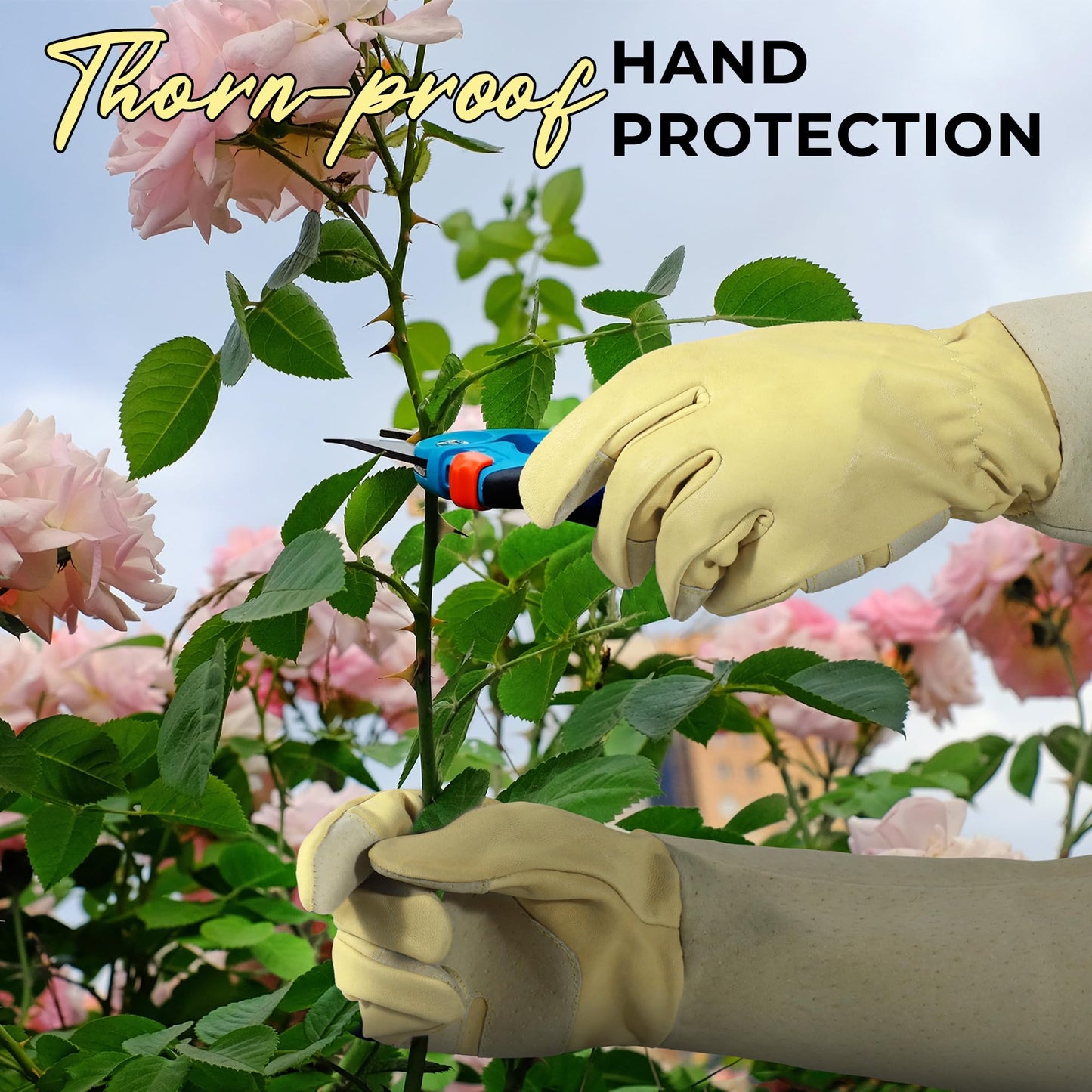 HANDLANDY Rose Pruning Gloves for Men & Women, Long Thorn Proof Gardening Gloves, Breathable Pigskin Leather Gauntlet, Best Garden Gifts & Tools for Gardener