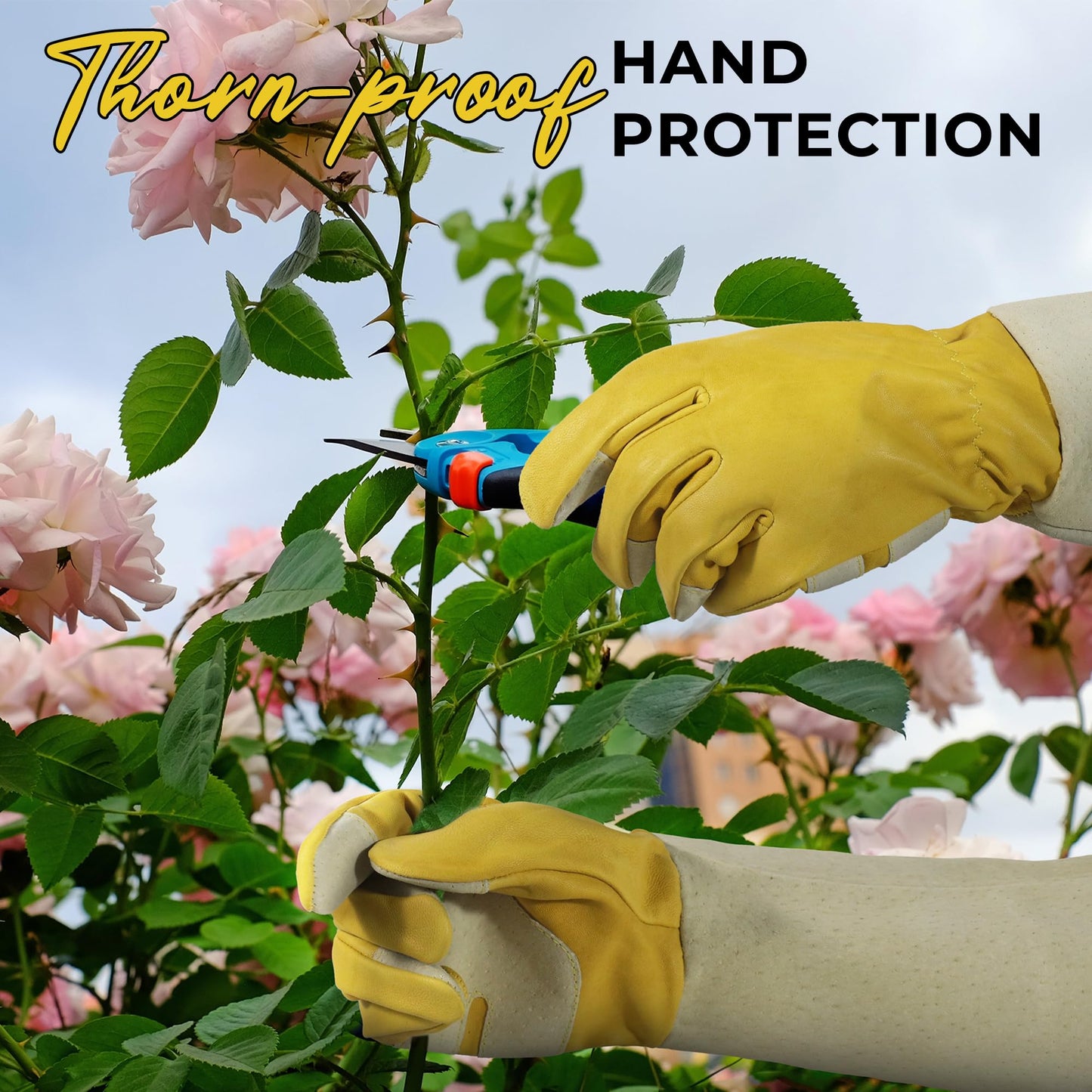 HANDLANDY Rose Pruning Gloves for Men & Women, Long Thorn Proof Gardening Gloves, Breathable Pigskin Leather Gauntlet, Best Garden Gifts & Tools for Gardener