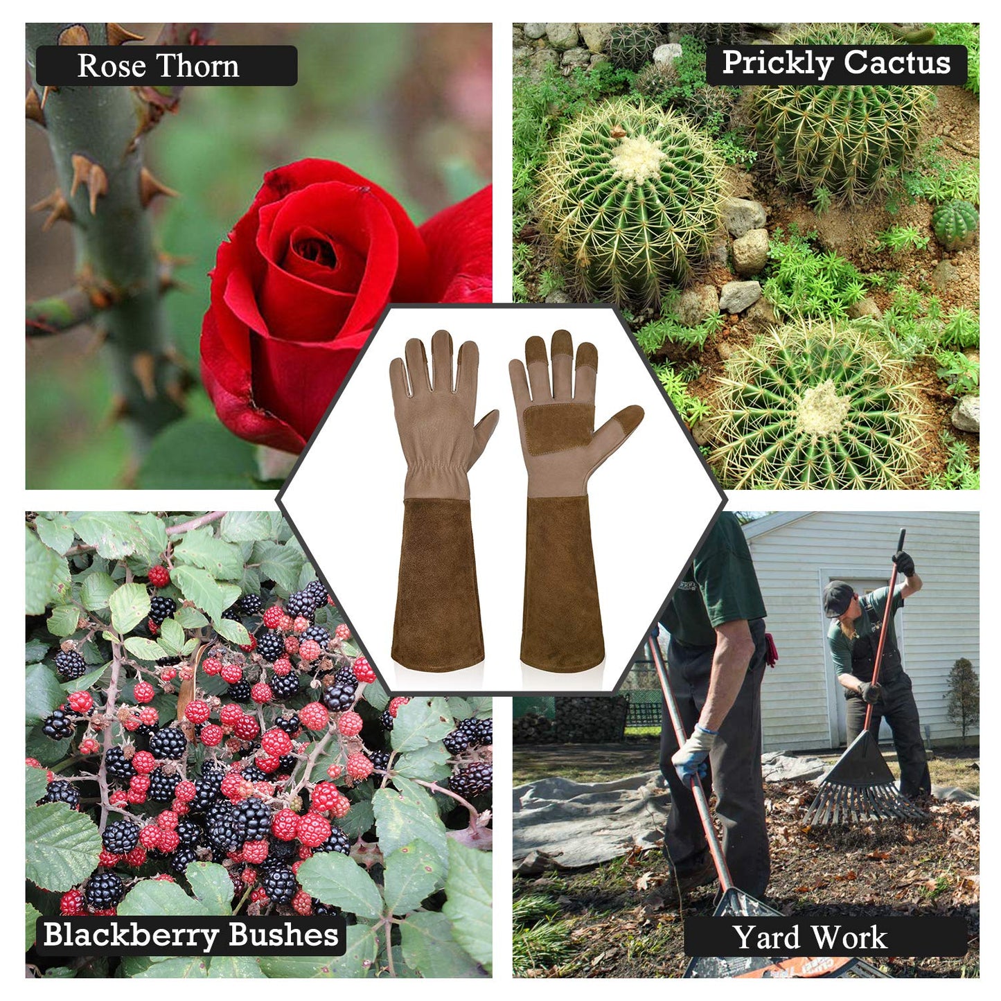 HANDLANDY Rose Pruning Gloves for Men & Women, Long Thorn Proof Gardening Gloves, Breathable Pigskin Leather Gauntlet, Best Garden Gifts & Tools for Gardener