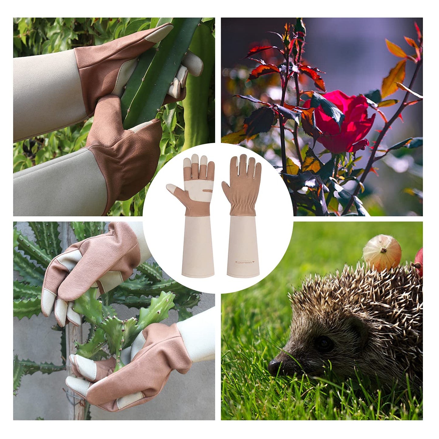 HANDLANDY Rose Pruning Gloves for Men & Women, Long Thorn Proof Gardening Gloves, Breathable Pigskin Leather Gauntlet, Best Garden Gifts & Tools for Gardener